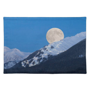 Full Moon Over Alyeska Ski Resort, Alaska Cloth Placemat