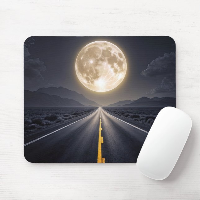 Full Moon Over Highway Mouse Pad (With Mouse)