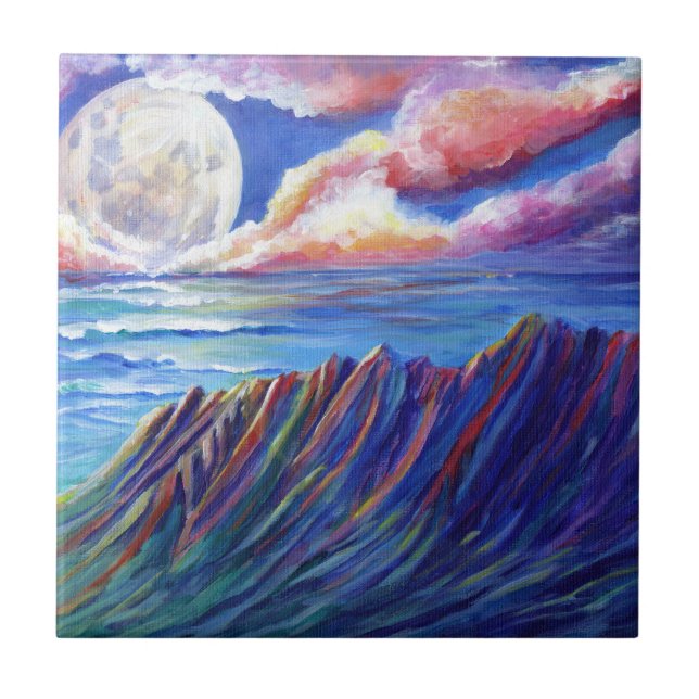 Full Moon Over Kauai Kalalau Valley Ceramic Tile (Front)