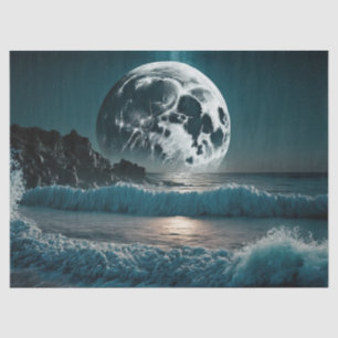 Full Moon over Ocean Decoupage Tissue Paper