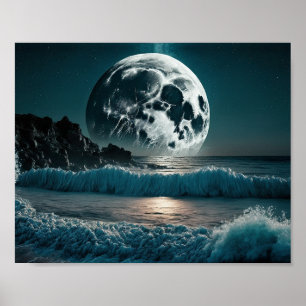 Full Moon over Ocean Poster