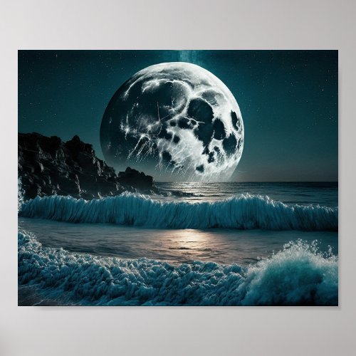 Full Moon over Ocean  Poster