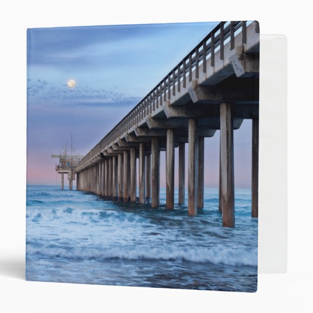 Full moon over pier, California 3 Ring Binder (Front/Inside)