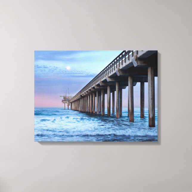 Full moon over pier, California Canvas Print (Front)