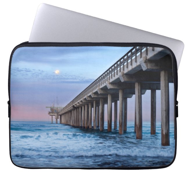 Full moon over pier, California Laptop Sleeve (Front)