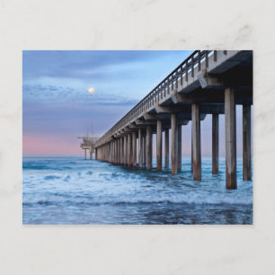 Full moon over pier, California Postcard
