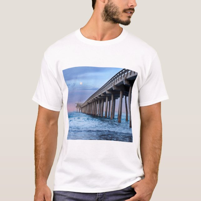 Full moon over pier, California T-Shirt (Front)