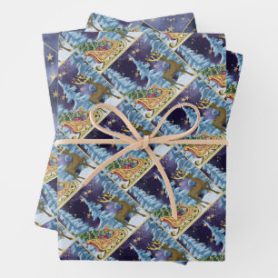 Full Moon Over Reindeer With Sleigh Wrapping Paper Sheets