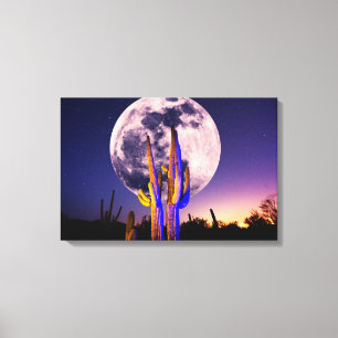 Full Moon Over Saguaro Cactus Canvas Print