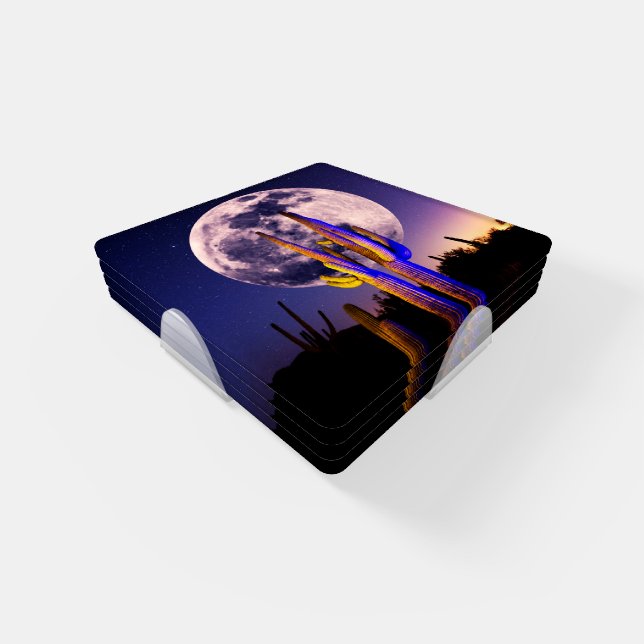 Full Moon Over Saguaro Cactus Coaster Set (Set)