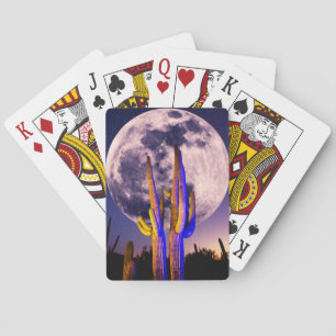 Full Moon Over Saguaro Cactus Poker Cards