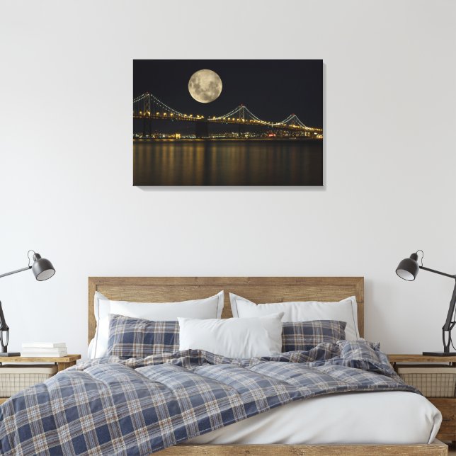 Full Moon Over the Bay Bridge Canvas Print (Insitu(Bedroom))
