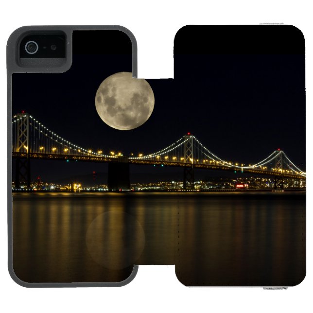 Full Moon Over the Bay Bridge Incipio iPhone Wallet Case (Folio Open)