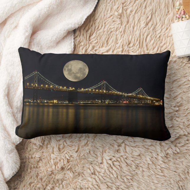Full Moon Over the Bay Bridge Lumbar Pillow (Blanket)