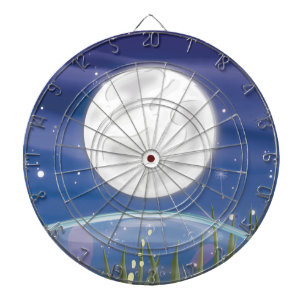 Full Moon over the Pond Dartboard With Darts