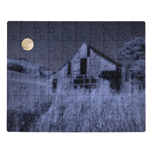 Full Moon Overhead | Old Weathered Barn Jigsaw Puzzle (Puzzle Horizontal)