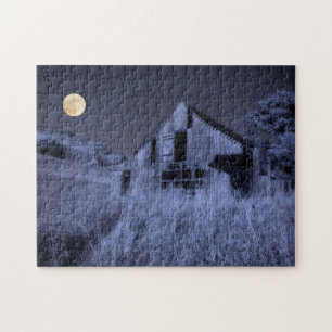 Full Moon Overhead Old Weathered Barn Jigsaw Puzzle