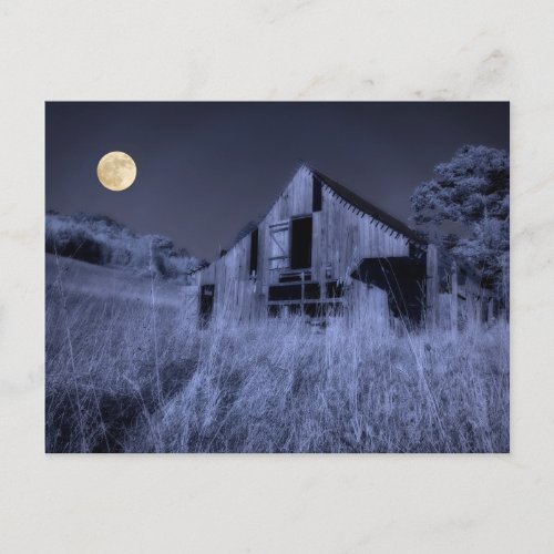 Full Moon Overhead  Old Weathered Barn Postcard