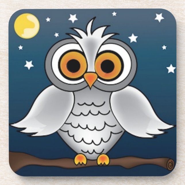 Full Moon Owl Beverage Coaster (Front)