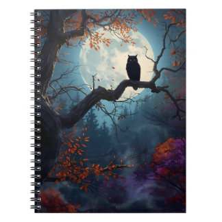 Full Moon Owl in Autumn Tree Night  Notebook