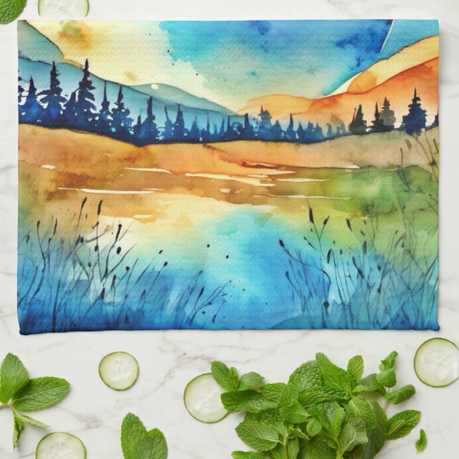 Full Moon Painting Kitchen Towel (Folded)