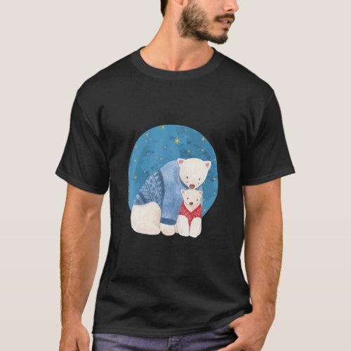 Full Moon Polar Bears Cute Polar Bear Christmas Pa T_Shirt
