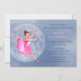 Full Moon Pretty Ballerina Ballet Birthday Invitation