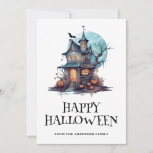 Full Moon Pumpkins Haunted House Halloween Card