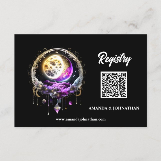 Full moon QR code luna celestial magenta black  Enclosure Card (Front)