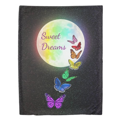 Full Moon  Rainbow Butterflies Sweet Dreams Duvet Cover