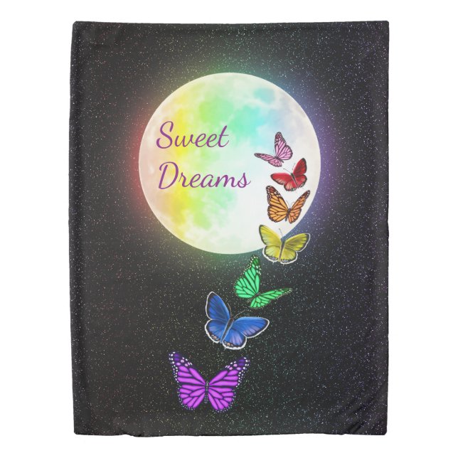 Full Moon & Rainbow Butterflies Sweet Dreams Duvet Cover (Front)