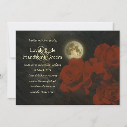 Full Moon Red Ghost Roses Wedding Invitation