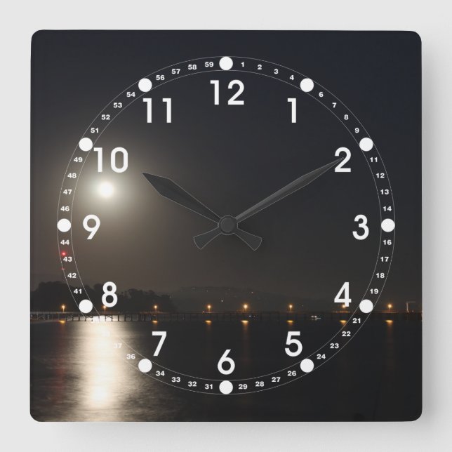 Full Moon Rise Square Wall Clock (Front)