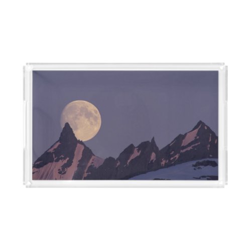 Full Moon Rises  Chugach Mountains Alaska Acrylic Tray