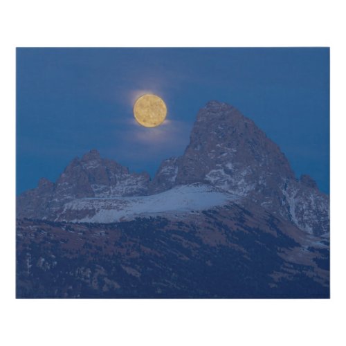 Full Moon Rising  Grand Teton Driggs Idaho Faux Canvas Print
