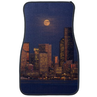 Full moon rising over downtown Seattle skyline Car Mat
