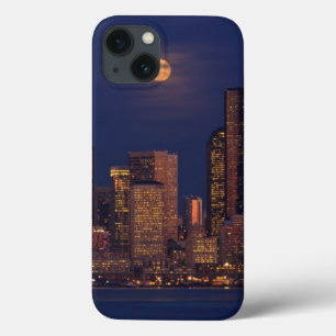 Full moon rising over downtown Seattle skyline iPhone 13 Case