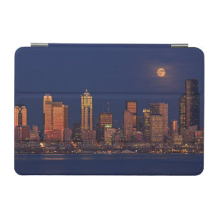 Full moon rising over downtown Seattle skyline iPad Mini Cover
