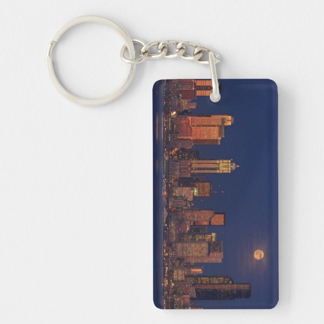 Full moon rising over downtown Seattle skyline Keychain (Front)