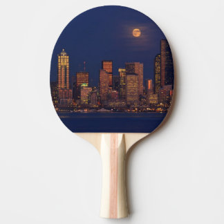 Full moon rising over downtown Seattle skyline Ping-Pong Paddle