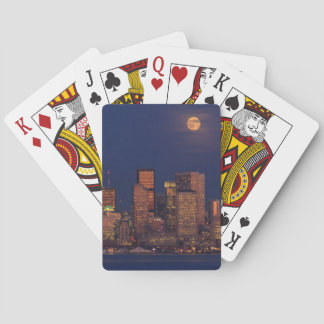Full moon rising over downtown Seattle skyline Poker Cards