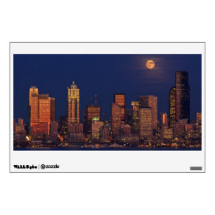 Full moon rising over downtown Seattle skyline Wall Sticker