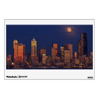 Full moon rising over downtown Seattle skyline Wall Sticker