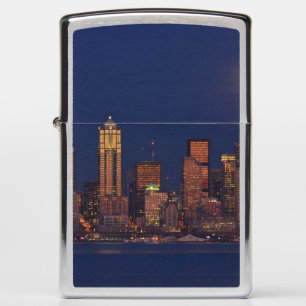Full moon rising over downtown Seattle skyline Zippo Lighter