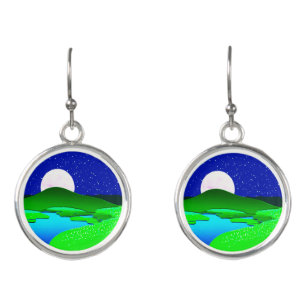 Full Moon Rising Over Green Hills   Earrings