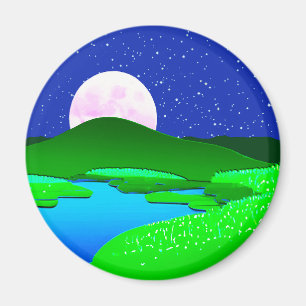 Full Moon Rising Over Green Hills   Magnet