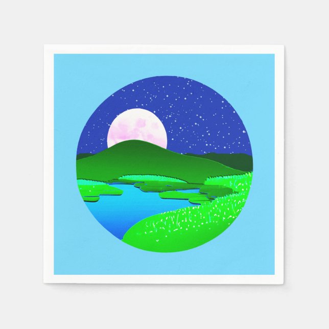 Full Moon Rising Over Green Hills  Napkins (Front)