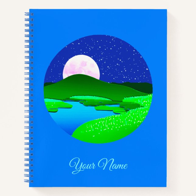 Full Moon Rising Over Green Hills   Notebook (Front)