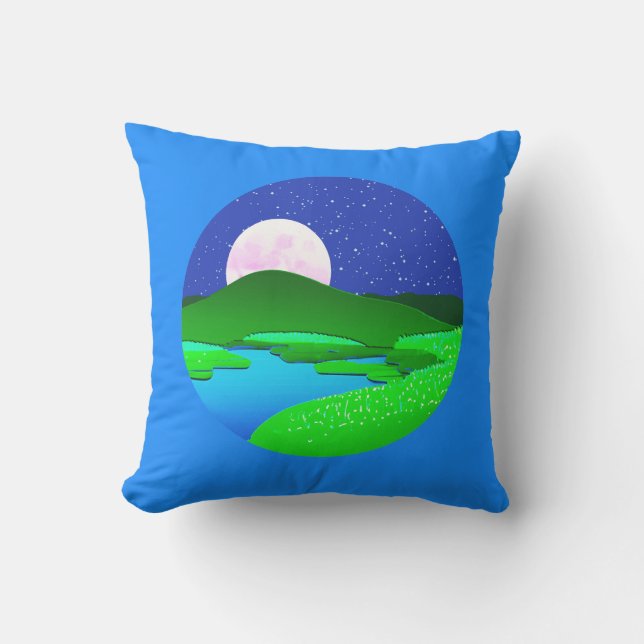 Full Moon Rising Over Green Hills   Outdoor Pillow (Front)