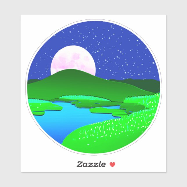 Full Moon Rising Over Green Hills   Sticker (Sheet)